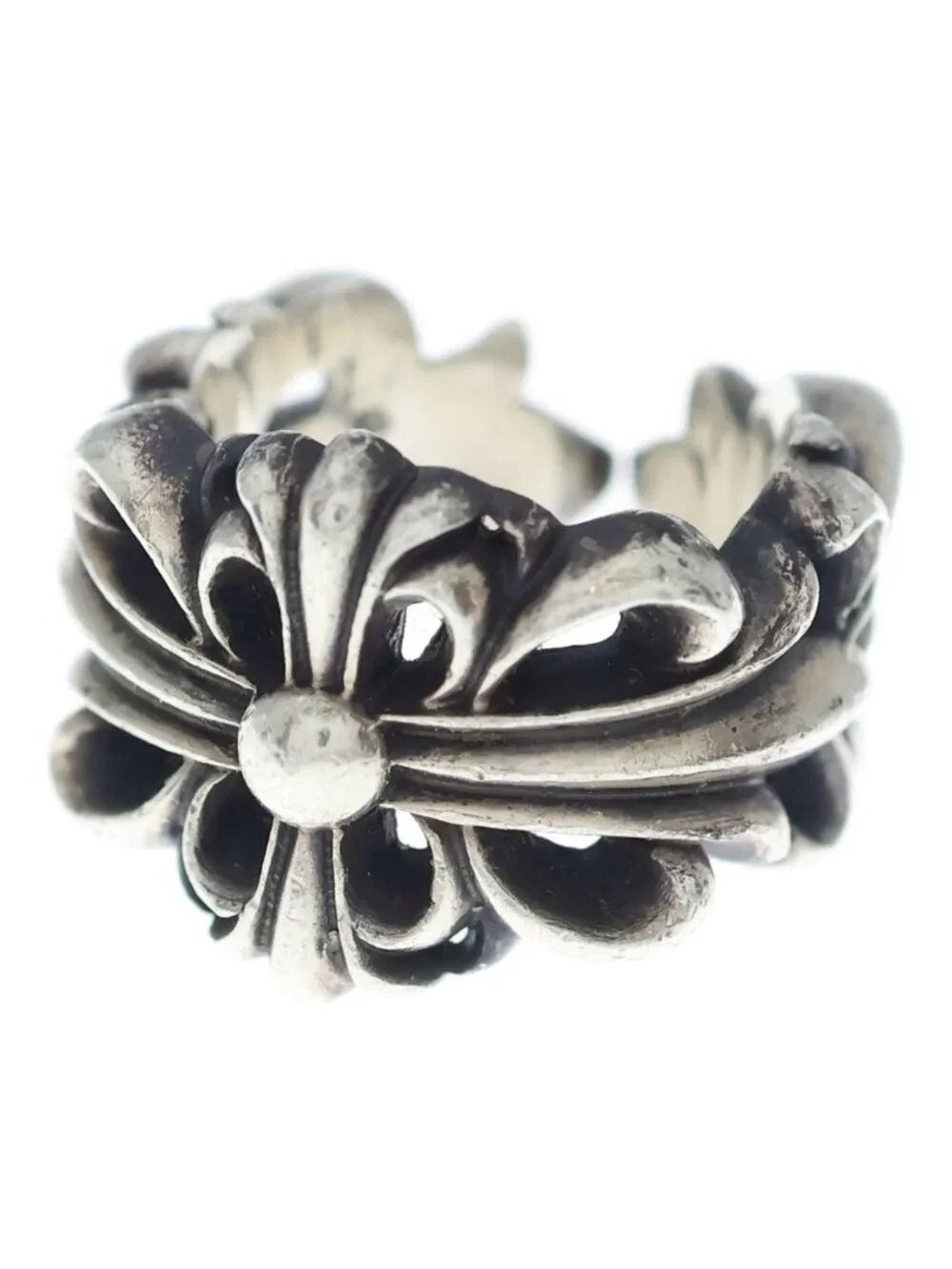 Chrome Hearts Dbl Flrl Crs Double Floral Cross Ring Silver